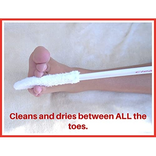 Long handle foot brush - toe towel care aid to CLEAN + DRY between ALL TOES a...