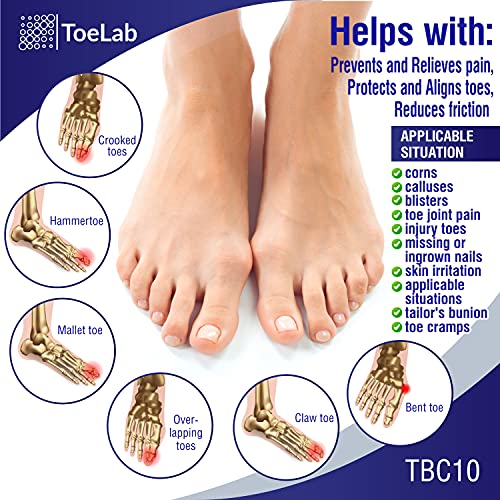 ToeLab Gel Toe Separators + Broken Toe Wraps + Toe Cap Protector - 10pack Bun...