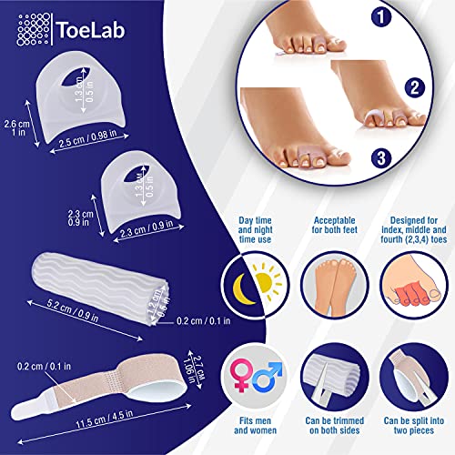 ToeLab Gel Toe Separators + Broken Toe Wraps + Toe Cap Protector - 10pack Bun...