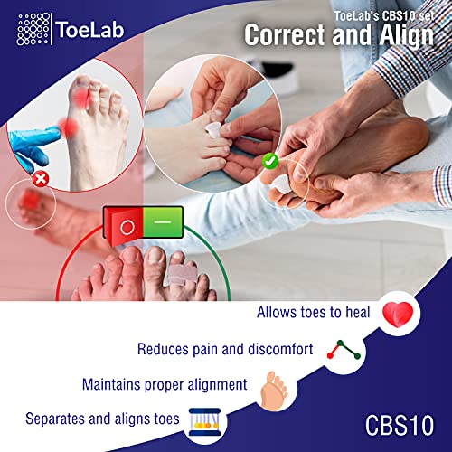 ToeLab Gel Toe Separators + Broken Toe Wraps + Toe Cap Protector - 10pack Bun...