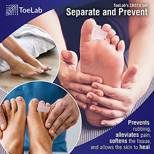 ToeLab Gel Toe Separators + Broken Toe Wraps + Toe Cap Protector - 10pack Bun...