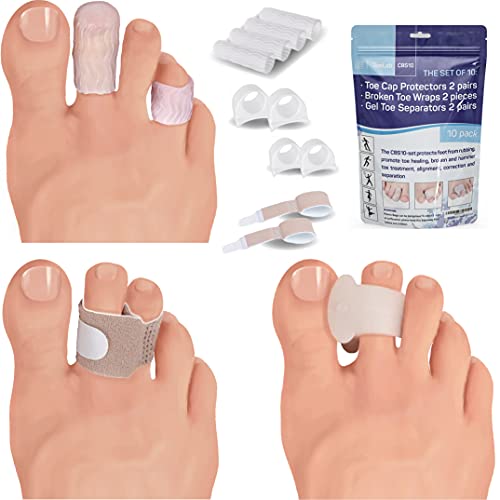 ToeLab Gel Toe Separators + Broken Toe Wraps + Toe Cap Protector - 10pack Bun...