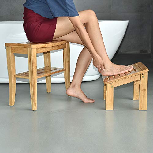 ToiletTree Products Deluxe Wooden Bamboo Shower Seat Bench with Underneath St...