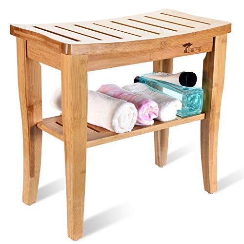 ToiletTree Products Deluxe Wooden Bamboo Shower Seat Bench with Underneath St...
