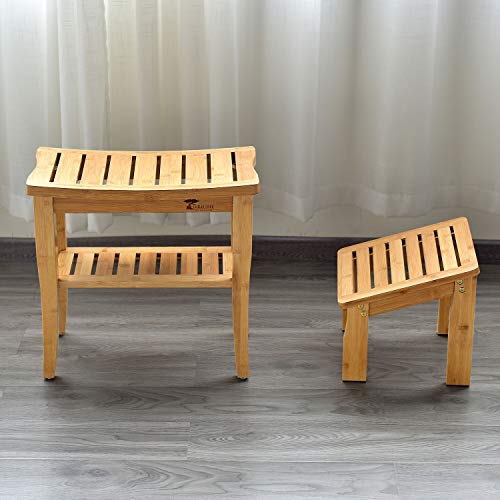 ToiletTree Products Deluxe Wooden Bamboo Shower Seat Bench with Underneath St...