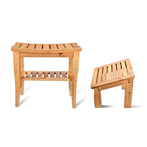 ToiletTree Products Deluxe Wooden Bamboo Shower Seat Bench with Underneath St...