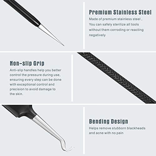 Blackhead Remover Pimple Popper Tool Kit - (6 Piece Kit) - Professional Stain...