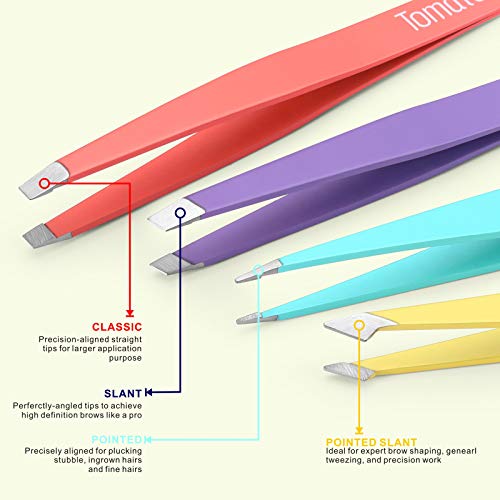 Tweezers for Eyebrows, Slant Tip and Pointed Eyebrow Tweezer Set Great Precis...