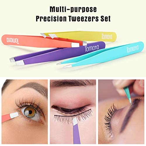 Tweezers for Eyebrows, Slant Tip and Pointed Eyebrow Tweezer Set Great Precis...