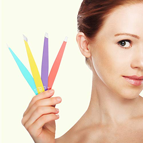 Tweezers for Eyebrows, Slant Tip and Pointed Eyebrow Tweezer Set Great Precis...