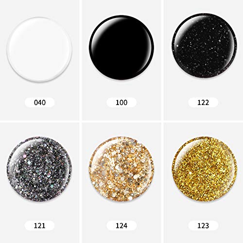 TOMICCA Glitter Black Gold White Silver Sparkle Gel Nail Polish Set, 6 Colors...