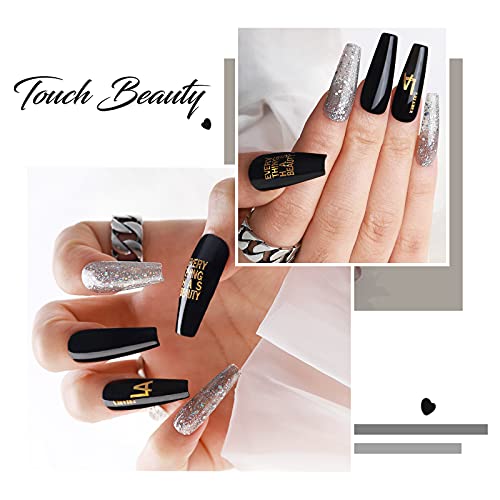 TOMICCA Glitter Black Gold White Silver Sparkle Gel Nail Polish Set, 6 Colors...