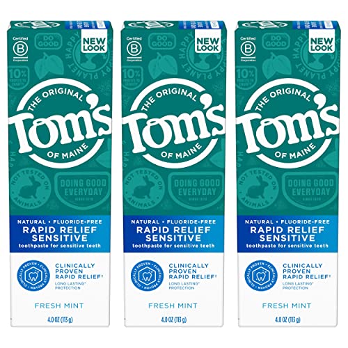 Tom's of Maine Fluoride-Free Rapid Relief Sensitive Toothpaste, Fresh Mint, 4...