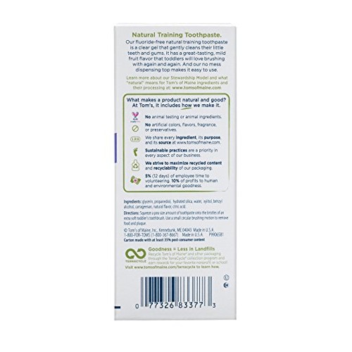 Tom's of Maine Fluoride-Free Toddler Training Toothpaste, Mild Fruit, 1.75 oz...