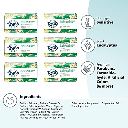Tom's of Maine Natural Beauty Bar Soap With Raw Shea Butter, Fresh Eucalyptus...