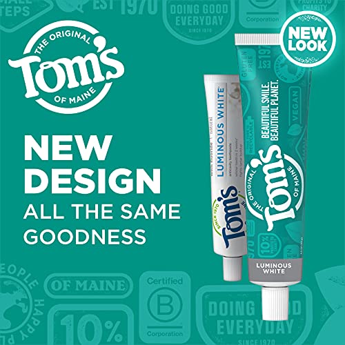 Tom's of Maine Natural Luminous White Toothpaste with Fluoride, Clean Mint, 4...