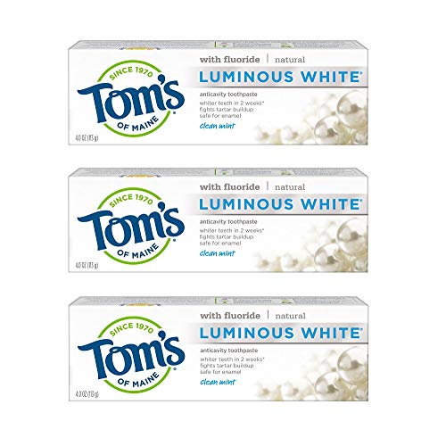 Tom's of Maine Natural Luminous White Toothpaste with Fluoride, Clean Mint, 4...