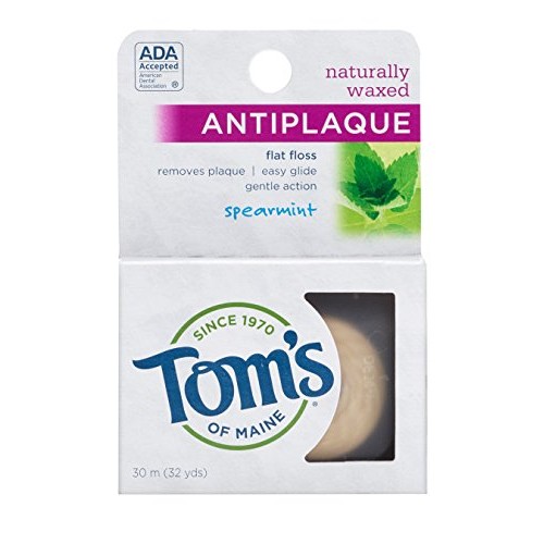 Tom's of Maine Naturally Waxed Antiplaque Flat Dental Floss, Spearmint, 32 Ya...