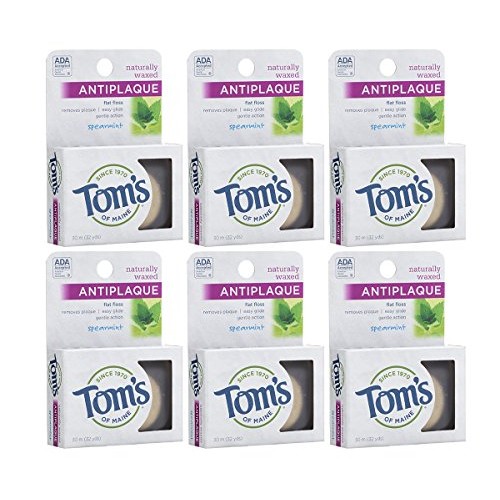 Tom's of Maine Naturally Waxed Antiplaque Flat Dental Floss, Spearmint, 32 Ya...