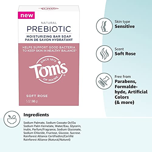 Tom's of Maine Prebiotic Moisturizing Natural Bar Soap, Soft Rose, 5 oz.