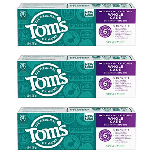 Tom's of Maine Whole Care Natural Toothpaste with Fluoride, Spearmint, 4 oz. ...