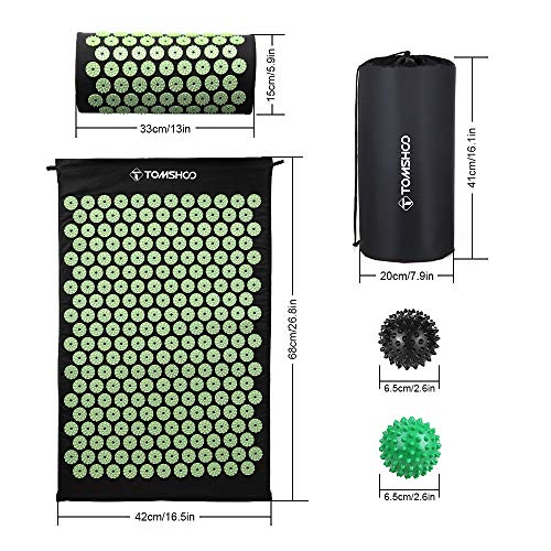 TOMSHOO Acupressure Mat and Pillow Set, Acupuncture Mat Massage Set with 2pcs...