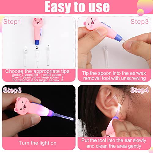 17 Pieces Earwax Remover Tool Cute Kid's LED Earwax Spoon Ear Cleaner with Li...
