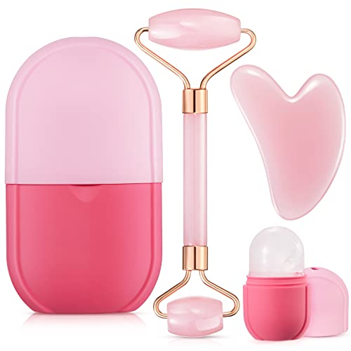 3 in 1 Ice Face Roller Jade Roller and Gua Sha Set, Silicone Ice Mould Facial...