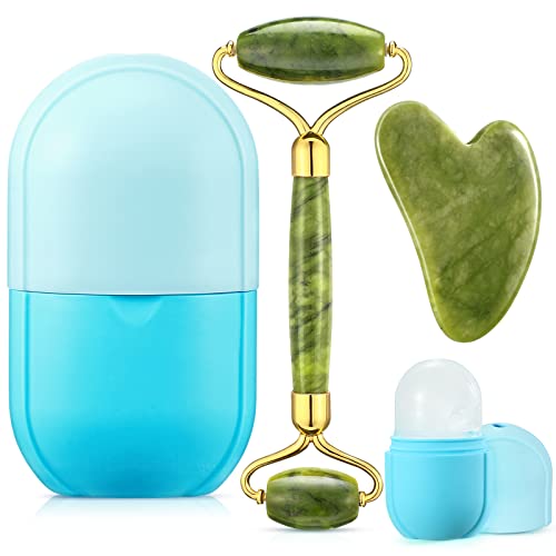 3 in 1 Ice Face Roller Jade Roller and Gua Sha Set, Silicone Ice Mould Facial...