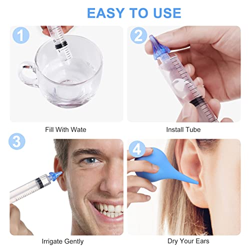 4 Packs Ear Flushes Tool with Rubber Bulb, Syringe, Ear Wash Basin and Cotton...