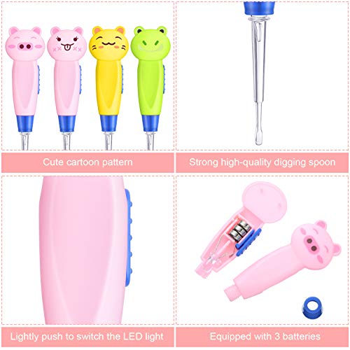 Tondiamo 4 Pieces Kids Ear Wax Removal LED Light Children Earwax Remover Tool...