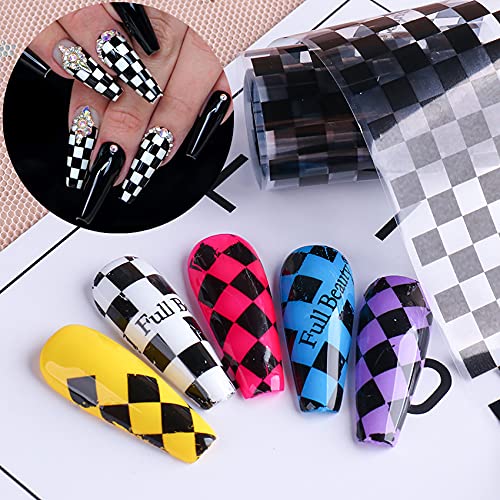 TOOFD Blue Flame Line Checkerboard Grid Foil Transfer Nail Stickers Nail Art ...