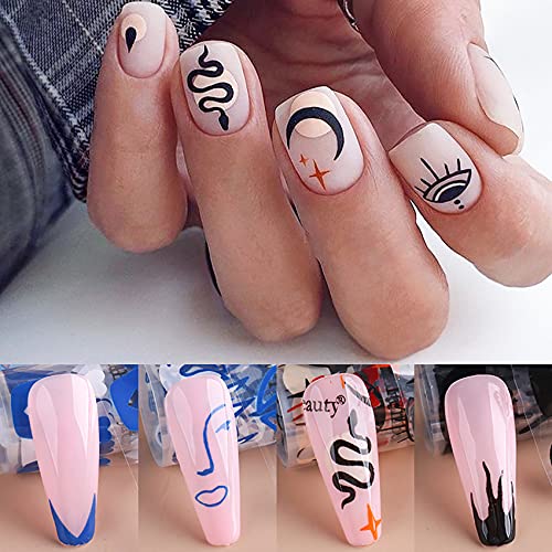 TOOFD Blue Flame Line Checkerboard Grid Foil Transfer Nail Stickers Nail Art ...