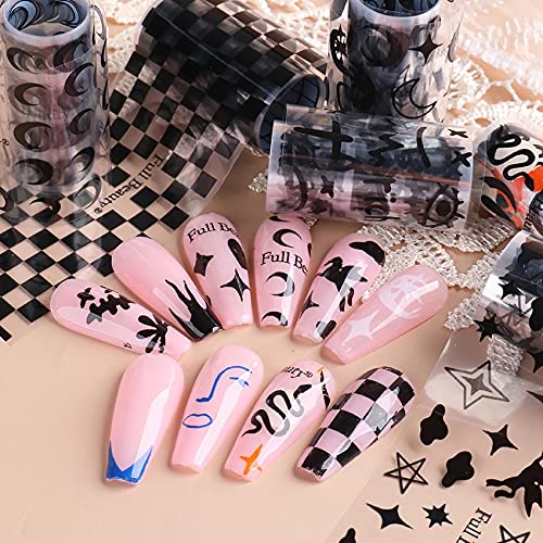 TOOFD Blue Flame Line Checkerboard Grid Foil Transfer Nail Stickers Nail Art ...