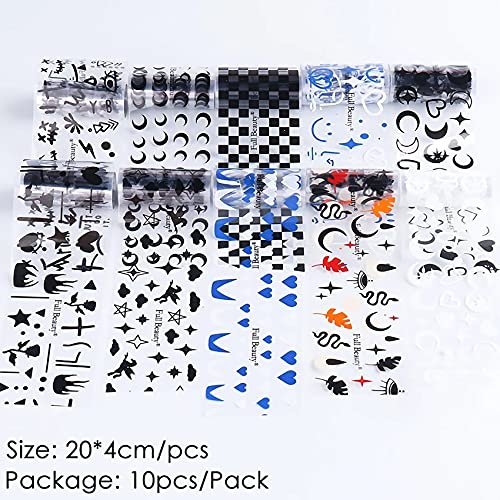 TOOFD Blue Flame Line Checkerboard Grid Foil Transfer Nail Stickers Nail Art ...