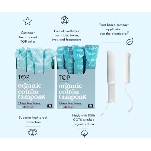 TOP the Organic Project: Cotton Tampons w/Plant Based Applicator (Comfort & F...