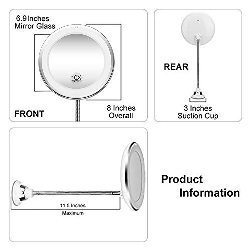 8" Flexible Mirror as seen on tv，TOP4EVER 10X Magnified Mirror with Suction ...