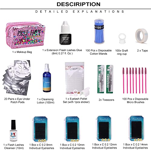 Full Professional Eyelash Extension Kit, TopDirect C Curl Eyelahes False Lash...