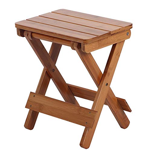 Folding Chair Bamboo Square Stool for Shaving Shower Foot Rest Household Port...