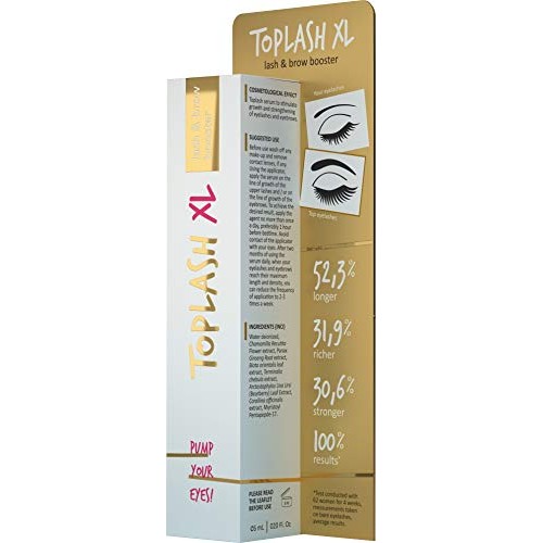 Toplash XL Lash and Brow Booster, Growth Serum with Eyelash and Eyebrow Enhan...
