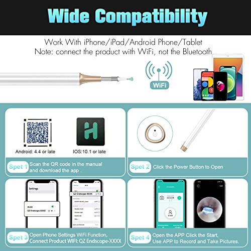 Ear Wax Removal Tool, Wireless Ear Otoscope with Light Ear Wax Removal Kit Cl...