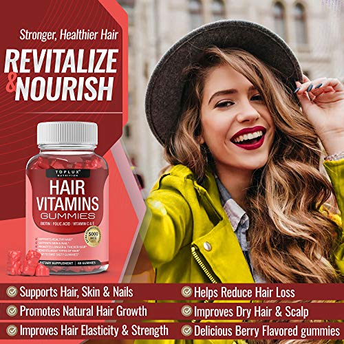 Hair Vitamins Gummies Supplement – Faster Hair Growth Gummy 5000mcg Biotin, F...