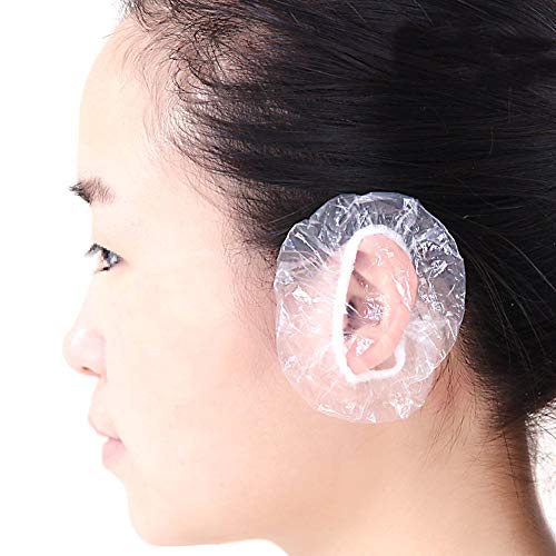 100Pcs Plastic Disposable Clear Elastic Ear Cover Waterproof Ear Protector Ea...