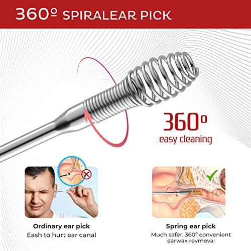 TOTCLEAR Ear Wax Removal Stainless Steel 360° Spiral Ear Care Tools