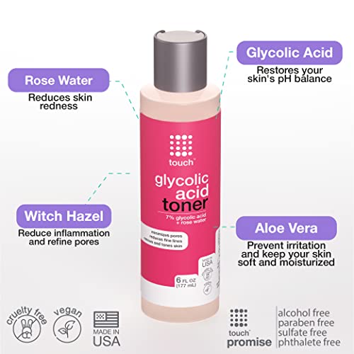 7% Glycolic Acid Toner with Rose Water, Witch Hazel, and Aloe Vera Gel – Alco...