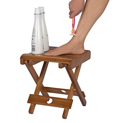 Trademark Innovations 10.8" H Bamboo Folding Stool for Shaving Shower and Foo...