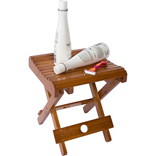 Trademark Innovations 10.8" H Bamboo Folding Stool for Shaving Shower and Foo...
