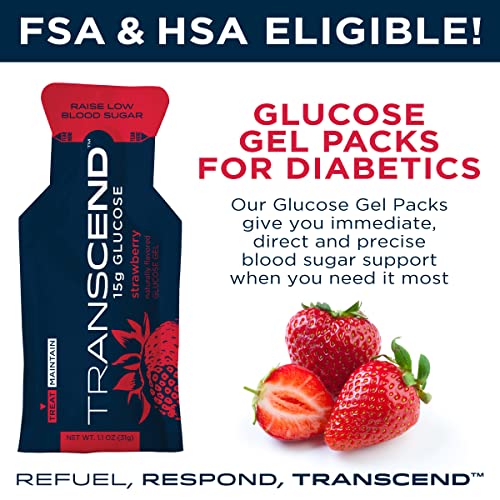 Transcend Glucose Gel Packs - Strawberry - 15 Pack (1.1oz Each) - FSA/HSA Eli...