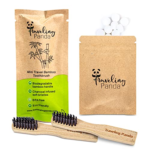 Traveling Panda Mini Bamboo Toothbrush & Toothpaste Tablet Set, 2 Mini Biodeg...