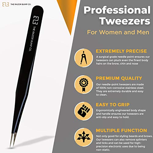 Tweezers For Ingrown Hair By The Razor Bump Co. | Sharp, Stainless Steel, Sur...